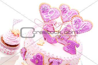 pink and violet girl's birthday cake