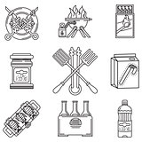 Black line vector icons for picnic