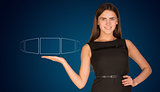 Businesswoman advisor outstretched right arm with empty squares