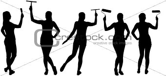 Set silhouettes of woman making house improvement