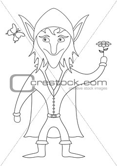 Elf with flower, outline