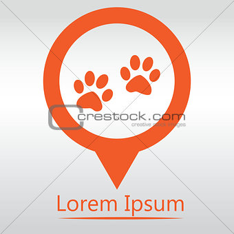 Paw sign icon. Dog pets steps symbol. icon map pin