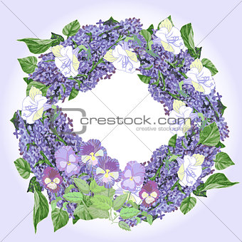 Wreath with  lilac and  pansies