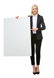 businesswoman with white placard
