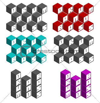 drum and bass cubic square fonts in different colors