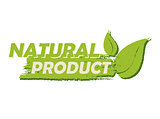 natural product with leaf sign, green drawn label