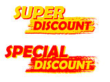 super and special discount, yellow and red drawn labels