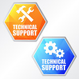 technical support with tools sign and gear wheels, two colors he