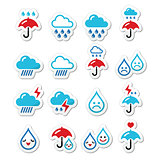 Rain, thunderstorm, heavy clouds  vector icons set