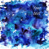 Abstract blue wet watercolor background.