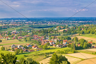 Town of Koprivnica and Podravina nature aerail view