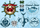 templates with crab and tuna for design packing seafood