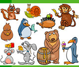 animals and food cartoon set