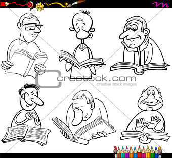 readers set cartoon coloring page