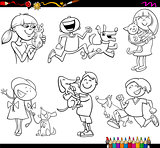 kids and pets set coloring page