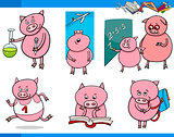 piglet character student cartoon set