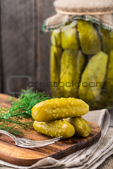 Pickles on a wooden  board