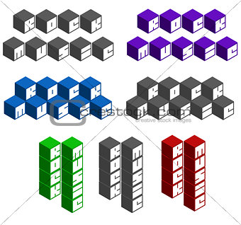 rock music cubic square fonts in different colors