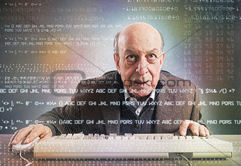 Elderly hacker nerd