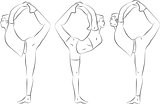 Vector yoga illustration. Yoga set. Yoga exercises. Women yoga. Yoga class, yoga center, yoga studio. Yoga poster. Sketch with yoga asana. Girl does yoga exercises. Healthy lifestyle.