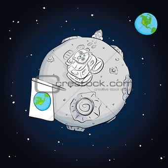 astronaut whith flag on the moon