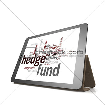 Hedge fund word cloud on tablet