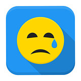 Crying yellow smile app icon with long shadow