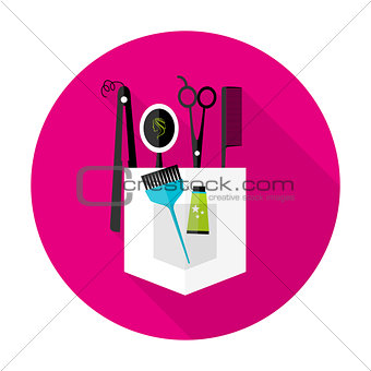 Hair stylist circle icon with long shadow