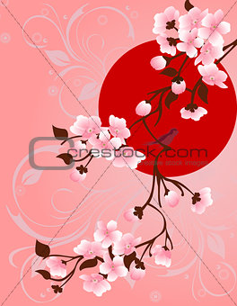 Spring. Floral tree and birds for your design