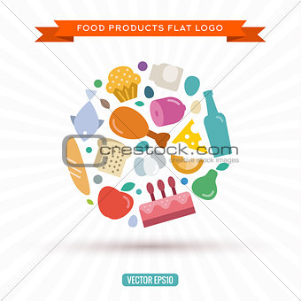 Logo of food and products in the new flat style vector illustration