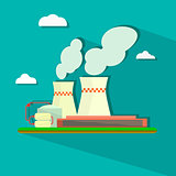 Illustration of industrial power plant in flat style.