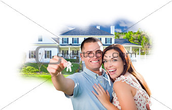 Military Couple with Keys Over House Photo in Cloud