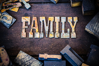 Family Concept Wood and Rusted Metal Letters