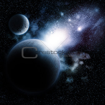Space background with fictional planets