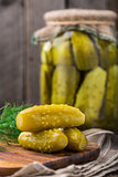 Pickles on a wooden  board