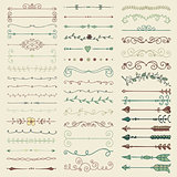 Vector Colorful Hand Drawn Dividers, Arrows, Swirls