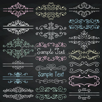 Vector Colorful Chalk Drawing Dividers, Frames, Swirls