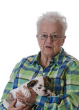 senior woman and puppy
