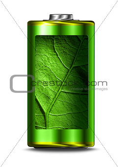 Opened green energy battery cell isolated