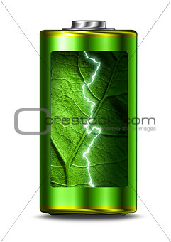 Opened green energy battery power spark