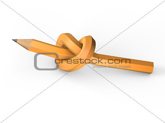 Pencil tied in a knot on a white background