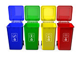 Colorful recycle bins isolated on white background