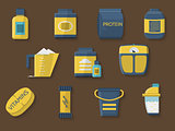 Flat color vector icons for athlete diet