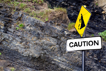 caution rock slide sign on Ballybunion beach