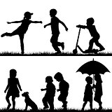 Children silhouettes playing