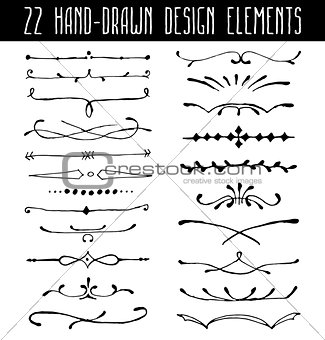 Set of hand-drawn line border dividers and design element