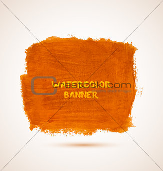 Abstract square orange watercolor hand-drawn banner