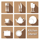 Icons set of kitchen utensil in flat design style