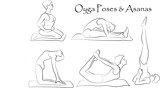 Vector yoga illustration.  Yoga set. Yoga exercises. Women yoga. Yoga class, yoga center, yoga studio. Yoga poster. Sketch with yoga asana. Girl does yoga exercises. Healthy lifestyle.
