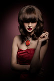 Brunette in red ress